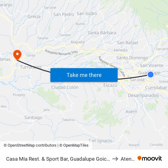 Casa Mía Rest. & Sport Bar, Guadalupe Goicoechea to Atenas map
