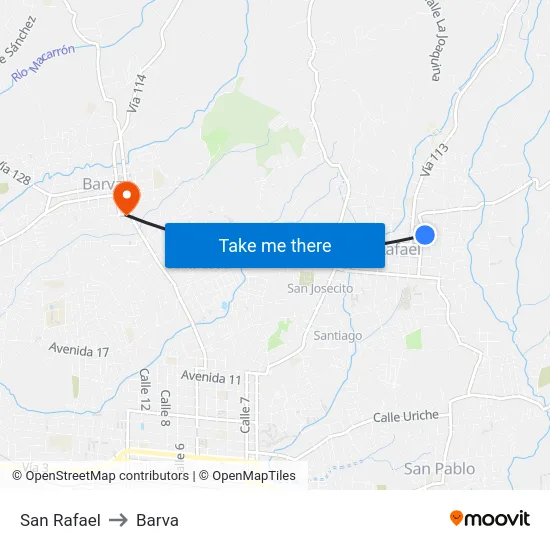 San Rafael to Barva map