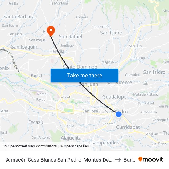 Almacén Casa Blanca San Pedro, Montes De Oca to Barva map