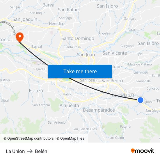 La Unión to Belén map