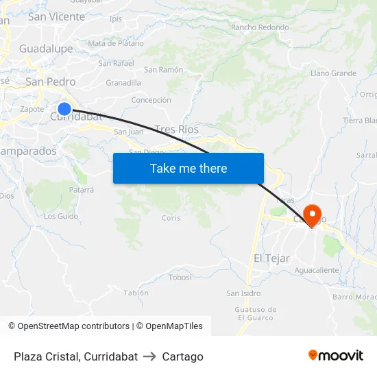 Frente A Tienda El Sol Naciente, Curridabat to Cartago map