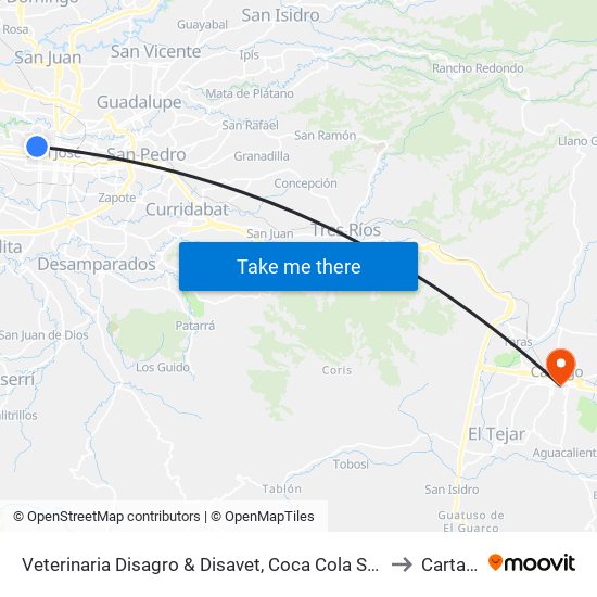 Veterinaria Disagro & Disavet, Coca Cola San José to Cartago map