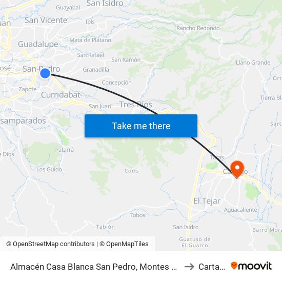 Almacén Casa Blanca San Pedro, Montes De Oca to Cartago map