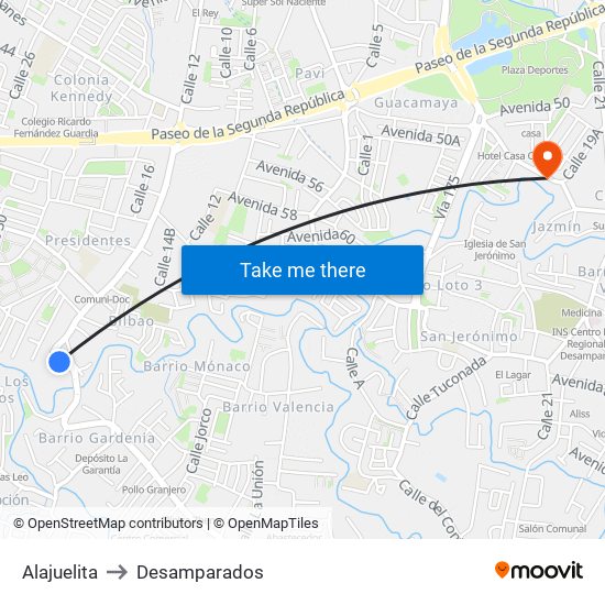 Alajuelita to Desamparados map