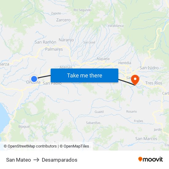 San Mateo to Desamparados map