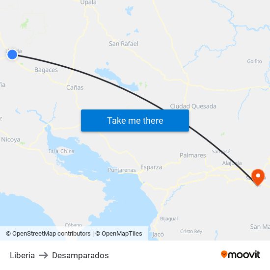 Liberia to Desamparados map