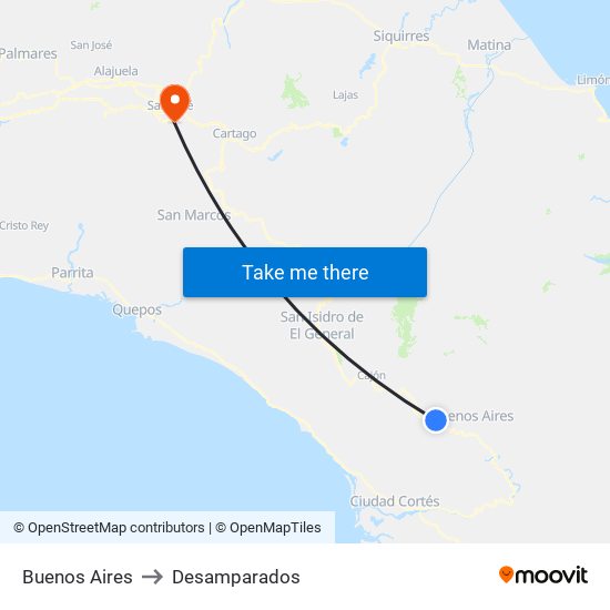 Buenos Aires to Desamparados map
