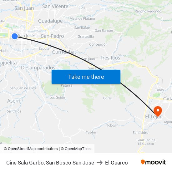 Cine Sala Garbo, San Bosco San José to El Guarco map