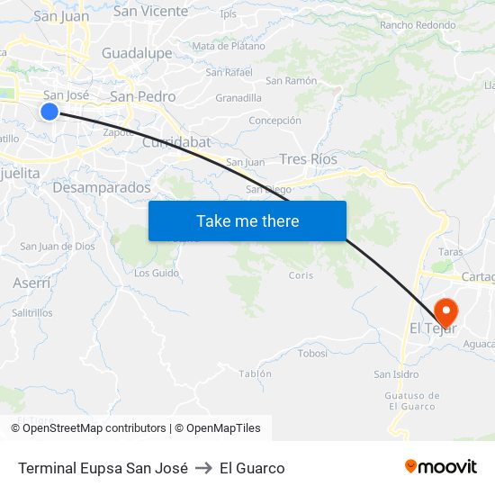 Terminal Eupsa San José to El Guarco map