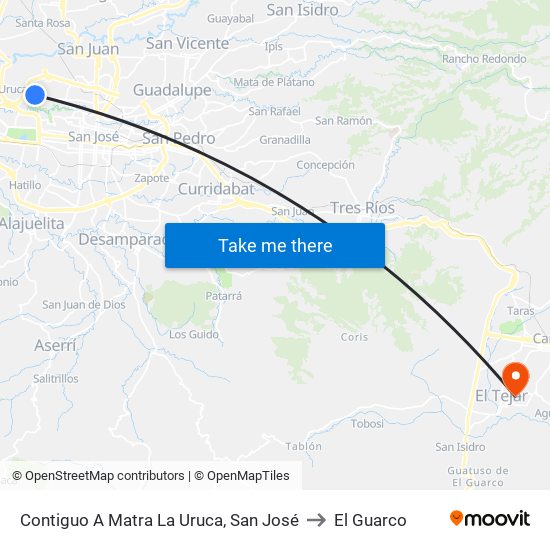 Contiguo A Matra La Uruca, San José to El Guarco map