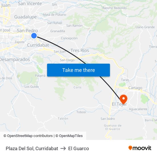 Plaza Del Sol, Curridabat to El Guarco map