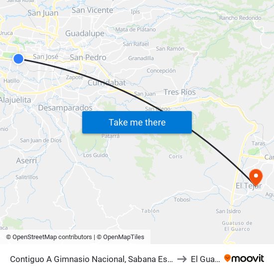 Contiguo A Gimnasio Nacional, Sabana Este San José to El Guarco map