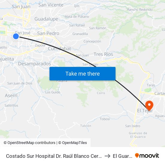 Costado Sur Hospital Dr. Raúl Blanco Cervantes to El Guarco map