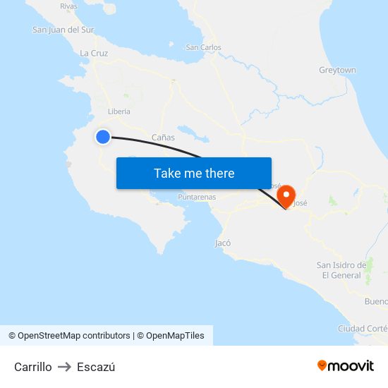 Carrillo to Escazú map
