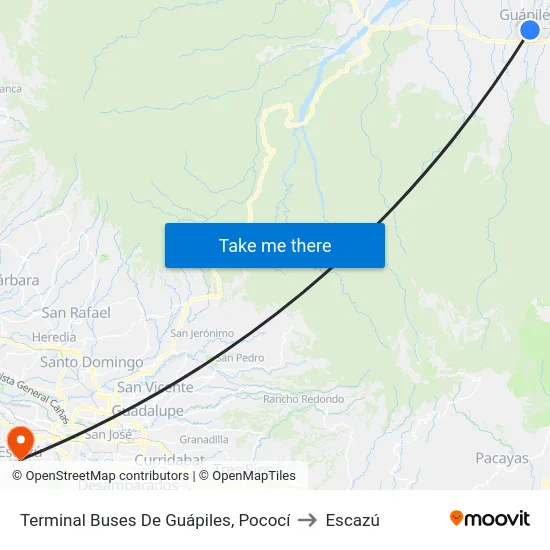 Terminal Buses De Guápiles, Pococí to Escazú map
