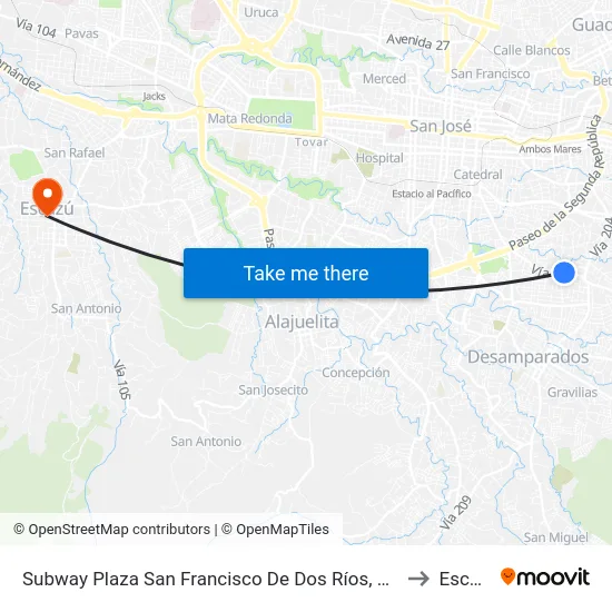 Frente A Ampm De San Francisco, San José to Escazú map