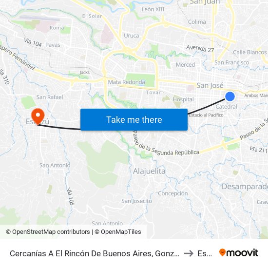 Cercanías A El Rincón De Buenos Aires, González Lahmann San José to Escazú map
