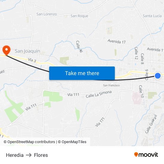 Heredia to Flores map