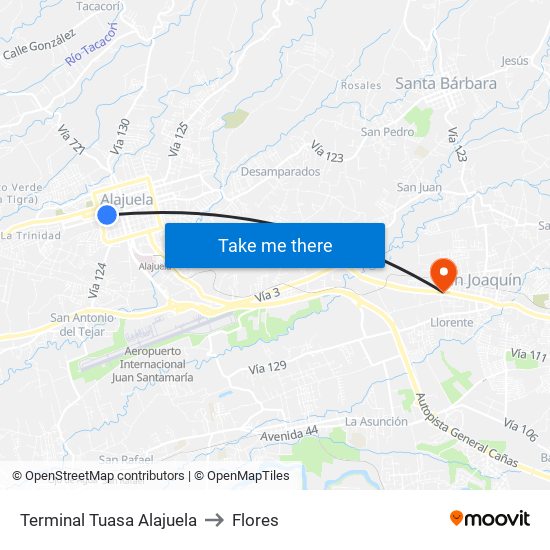 Terminal Tuasa Alajuela to Flores map