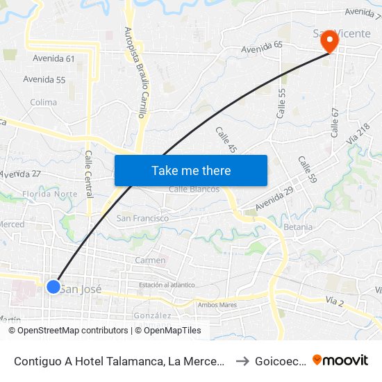 Contiguo A Hotel Talamanca, La Merced San José to Goicoechea map