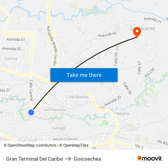 Gran Terminal Del Caribe to Goicoechea map