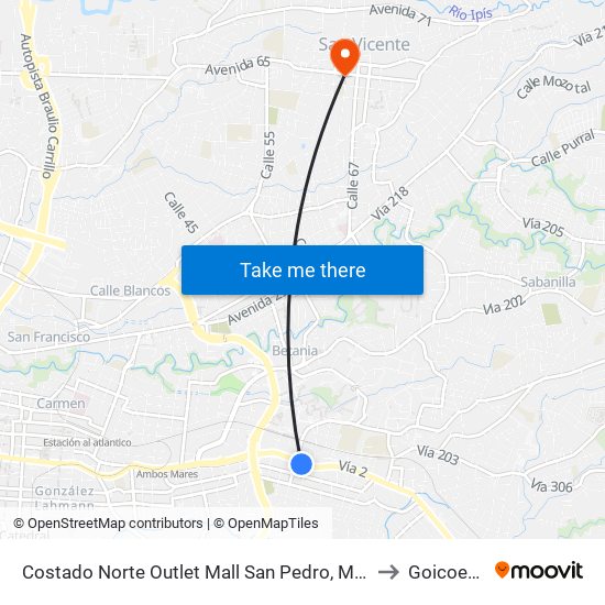 Costado Norte Outlet Mall San Pedro, Montes De Oca to Goicoechea map