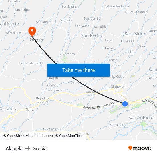 Alajuela to Grecia map