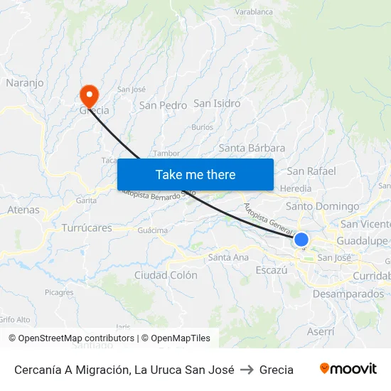 Cercanía A Migración, La Uruca San José to Grecia map