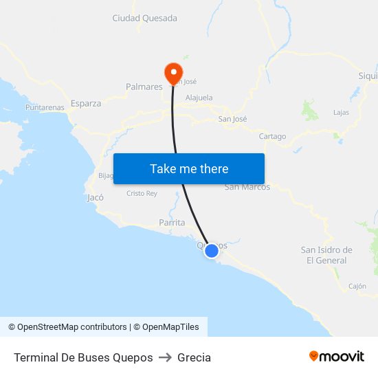 Terminal De Buses Quepos to Grecia map