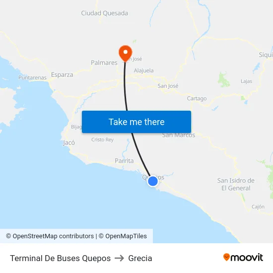 Terminal De Buses Quepos to Grecia map