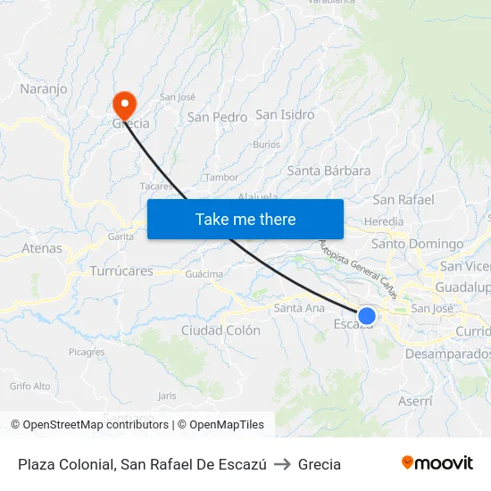 Plaza Colonial, San Rafael De Escazú to Grecia map