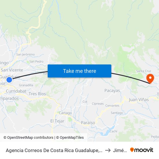 Agencia Correos De Costa Rica Guadalupe, Goicoechea to Jiménez map