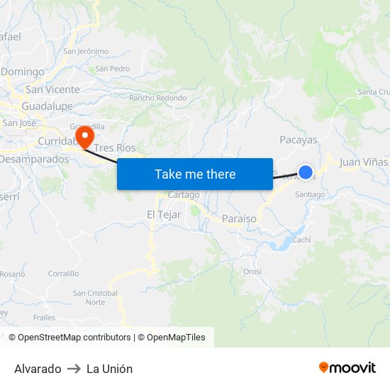 Alvarado to La Unión map