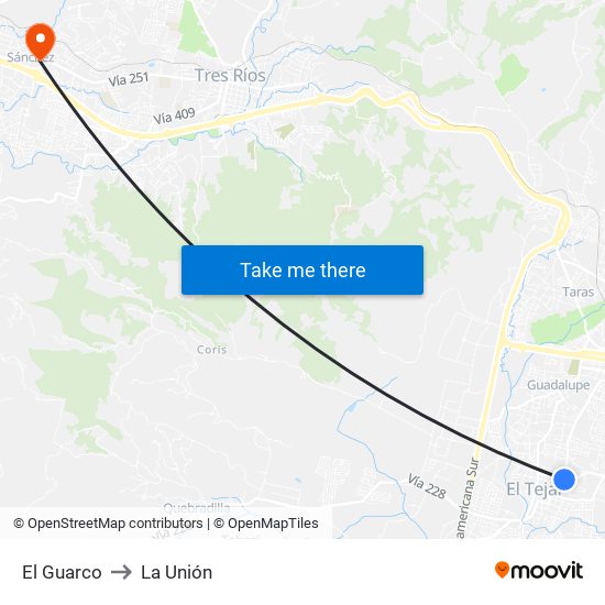 El Guarco to La Unión map