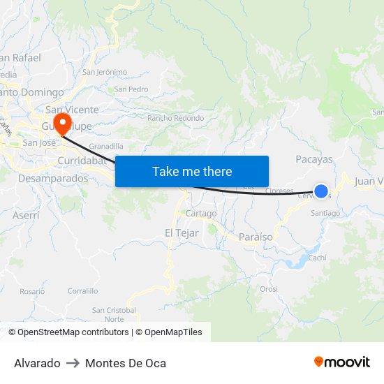 Alvarado to Montes De Oca map