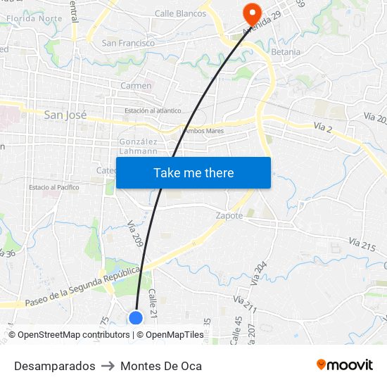Desamparados to Montes De Oca map