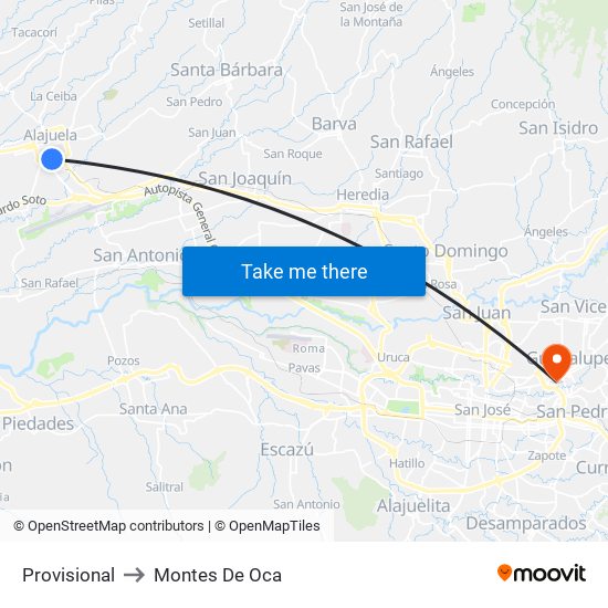 Provisional to Montes De Oca map