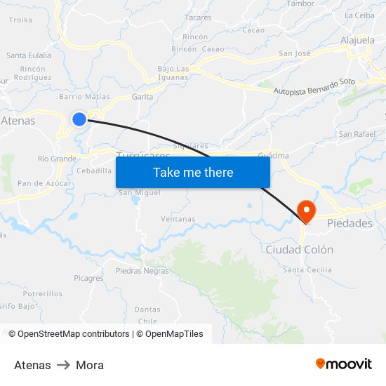 Atenas to Mora map