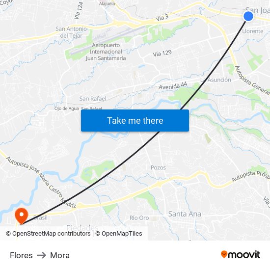 Flores to Mora map