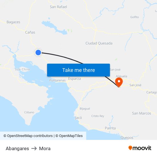 Abangares to Mora map