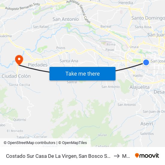Costado Sur Casa De La Virgen, San Bosco San José to Mora map