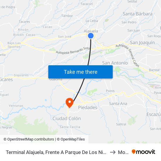 Terminal Alajuela, Frente A Parque De Los Niños to Mora map