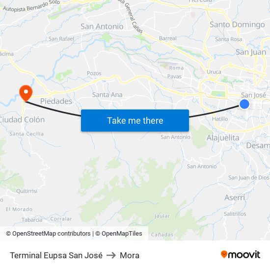 Terminal Eupsa San José to Mora map