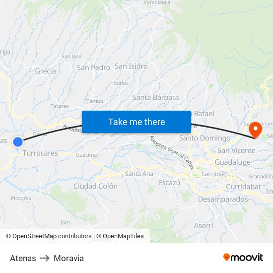 Atenas to Moravia map