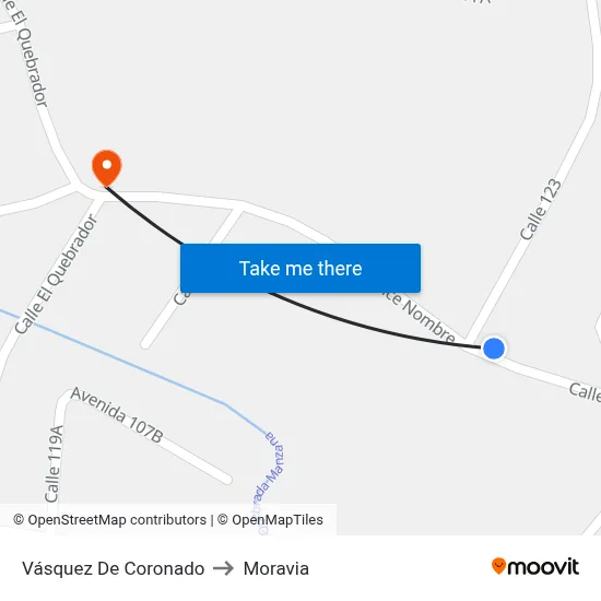 Vásquez De Coronado to Moravia map