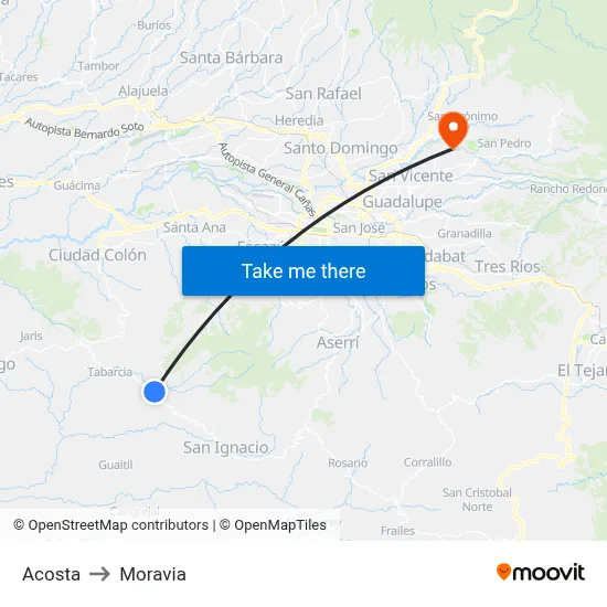 Acosta to Moravia map
