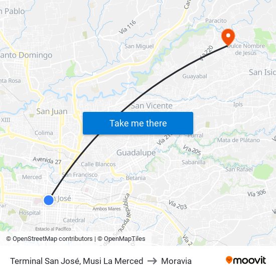 Terminal San José,  Musi La Merced to Moravia map