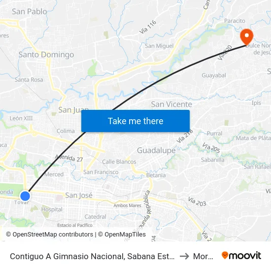 Contiguo A Gimnasio Nacional, Sabana Este San José to Moravia map