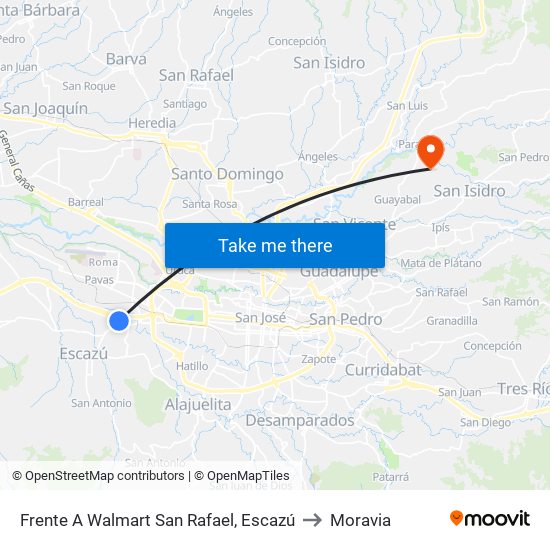 Frente A Walmart San Rafael, Escazú to Moravia map