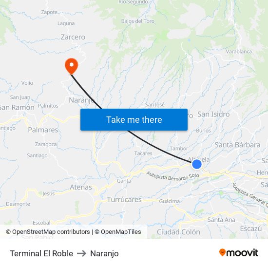 Terminal El Roble to Naranjo map